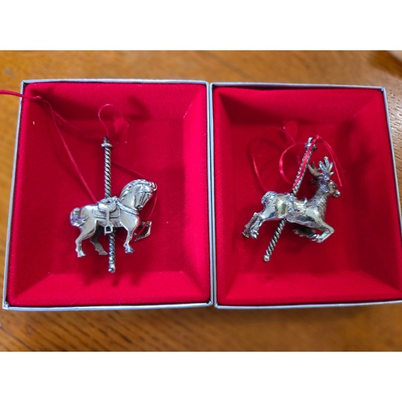 Towle Silversmiths Carousel Horse Reindeer Christmas Tree Ornament Set of 2 - Picture 1 of 4